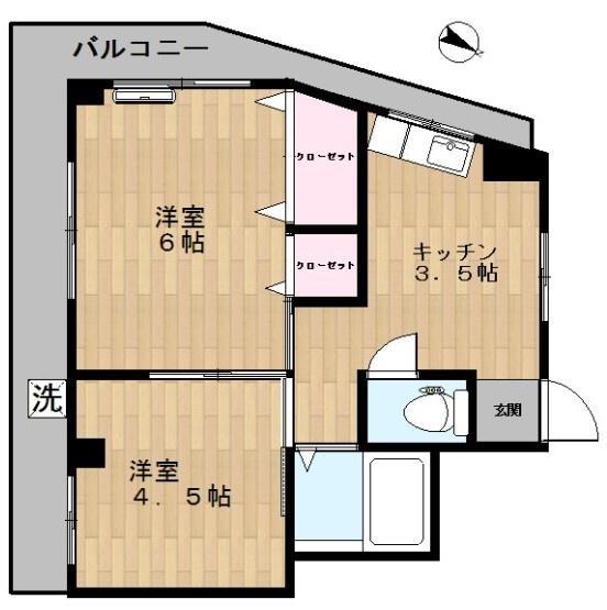 ファミリーハイツ(2K/2階)の間取り写真
