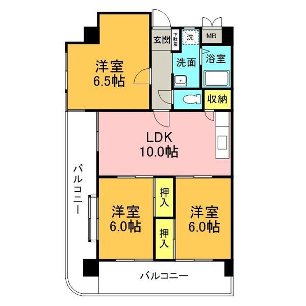 鶴陽明ハイツ(3LDK/1階)の間取り写真
