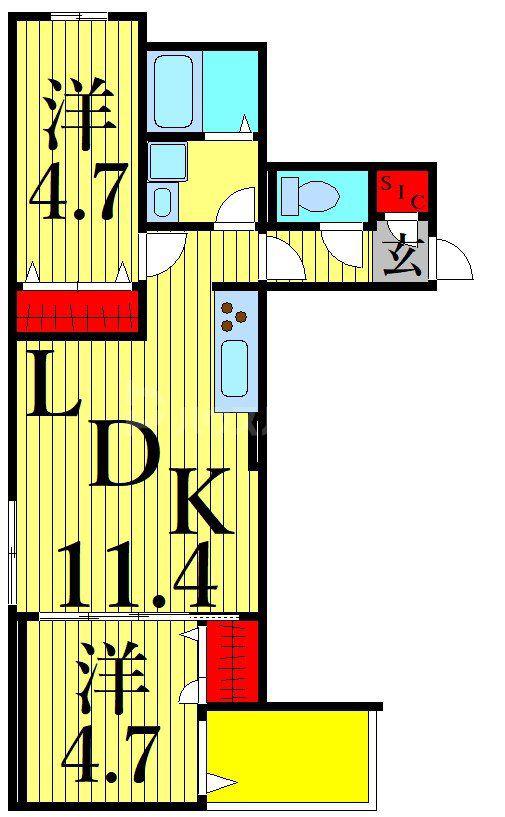グラナーデ東尾久II(2LDK/1階)の間取り写真
