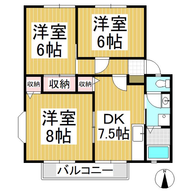 サンビレッジ上駒(3DK/1階)の間取り写真