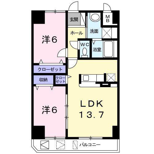 CALME AUBE CINQ(2LDK/2階)の間取り写真