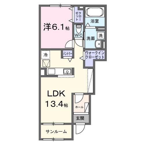 ステラ守山(1LDK/1階)の間取り写真