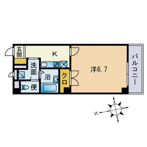 アンプルールフェール筑紫が丘B棟(1K/1階)の間取り写真