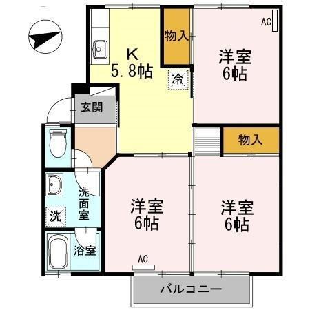 スイートバンビ(3K/1階)の間取り写真