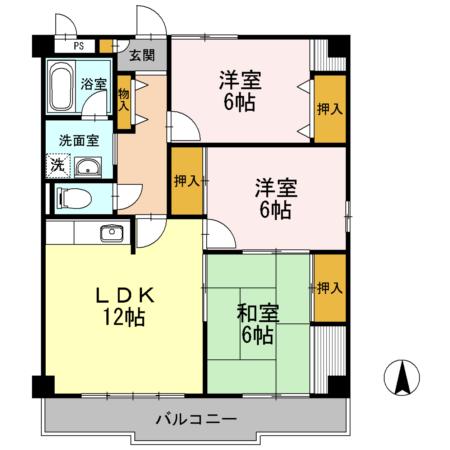 ハイツ飯泉 A棟(3LDK/1階)の間取り写真