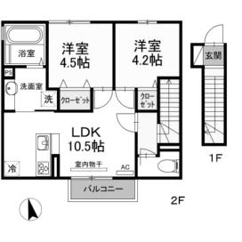 GRAND SOLEIL B棟(2LDK/2階)の間取り写真
