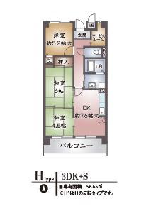 ボナージュ石橋(3SDK/4階)の間取り写真