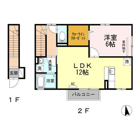 セジュール花みずき(1LDK/2階)の間取り写真