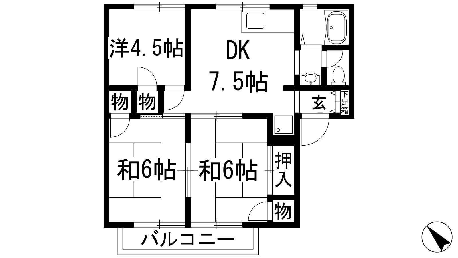 ブランシャンブル(3DK/1階)の間取り写真
