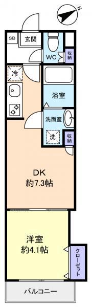 キャピタルレジデンス八千代台(1DK/3階)の間取り写真