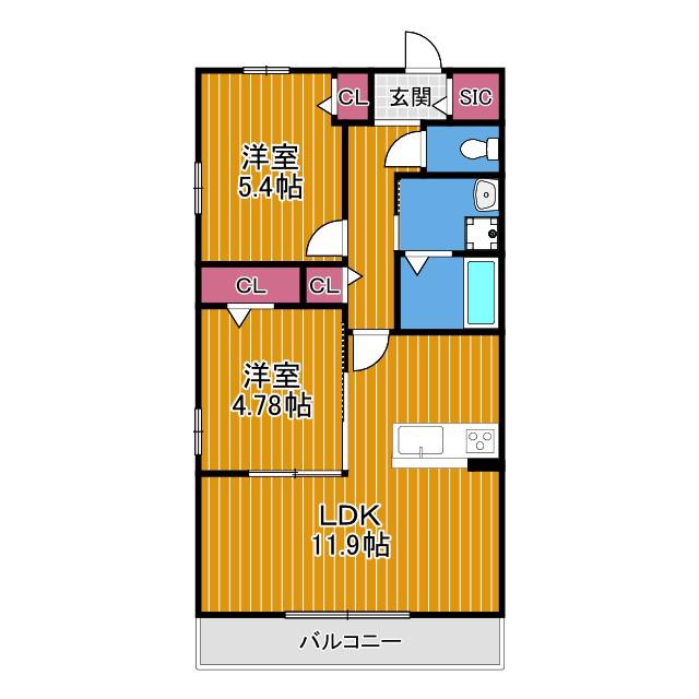 GRAND NORD I(2LDK/1階)の間取り写真