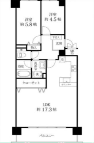 ライオンズマンションいりなかガーデン(2LDK/5階)の間取り写真