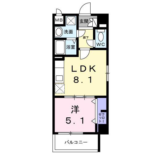 ファミール開南II(1LDK/4階)の間取り写真