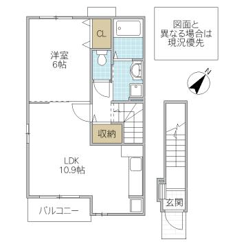 ウィスティリアV(1LDK/2階)の間取り写真