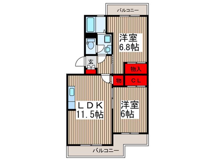 マロンコート(2LDK/2階)の間取り写真
