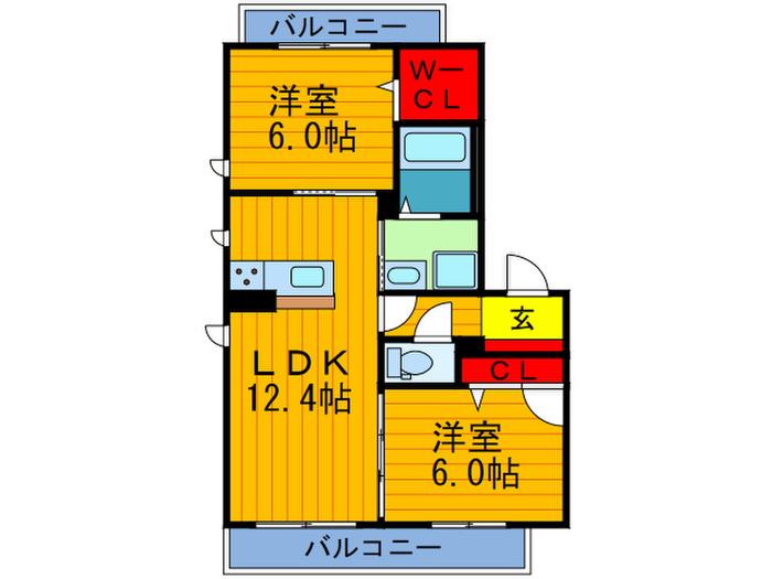 シャーメゾン グラン フレシュ(2LDK/3階)の間取り写真