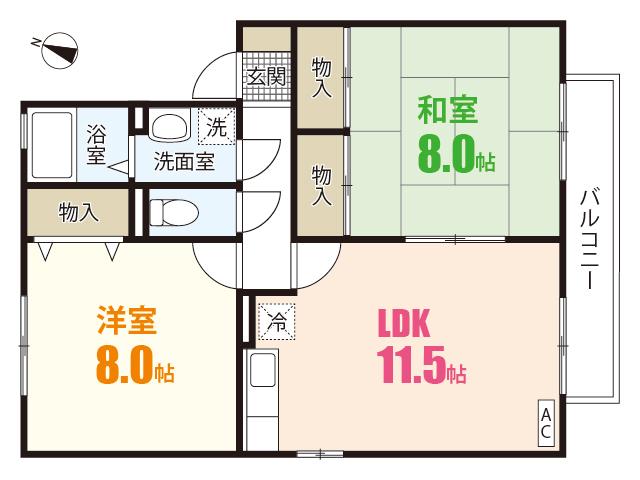 セジュール亀山 B棟(2LDK/2階)の間取り写真