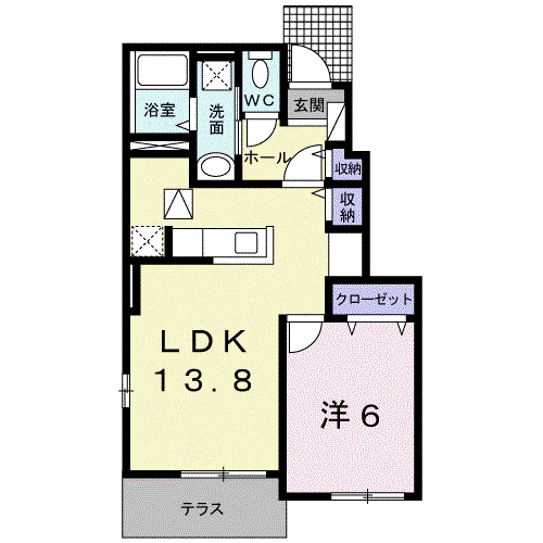 アジュール湊(1LDK/1階)の間取り写真
