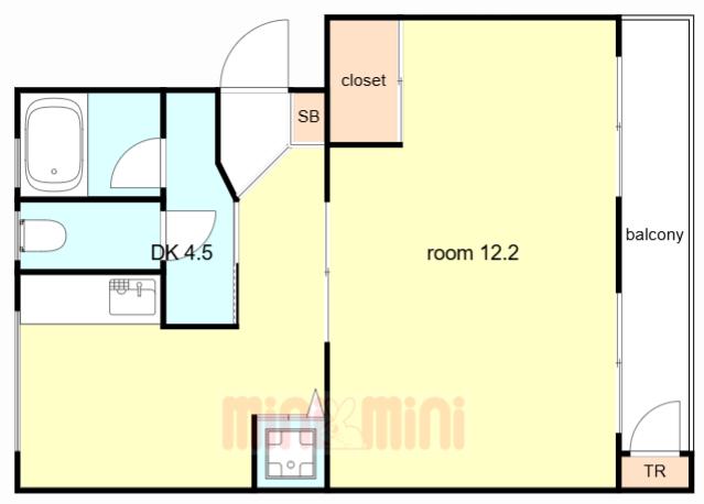 パークグリーン中島(1DK/4階)の間取り写真