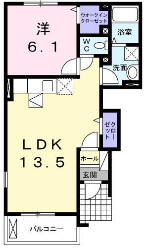 ソレイユ土山Ⅰ(1LDK/1階)の間取り写真