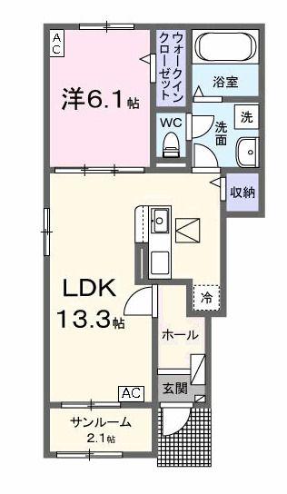 イースト・ワン(1LDK/1階)の間取り写真