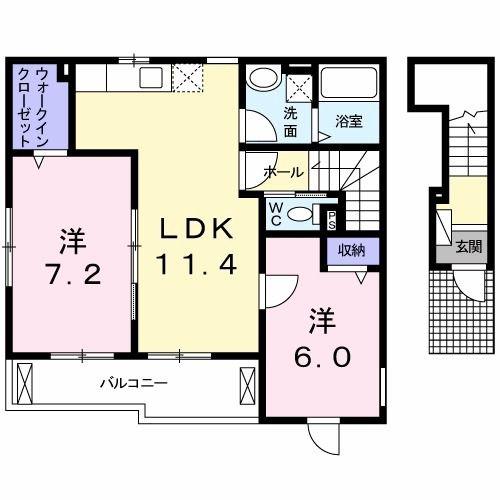 ルミエール六反地(2LDK/2階)の間取り写真