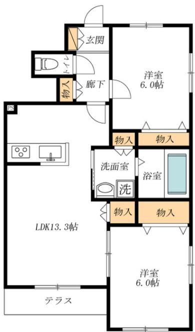 フラワーメゾン(2LDK/1階)の間取り写真