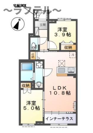入間市狭山台 アパートA棟工事(2LDK/1階)の間取り写真
