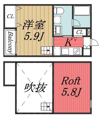 グランクレール(ワンルーム/2階)の間取り写真