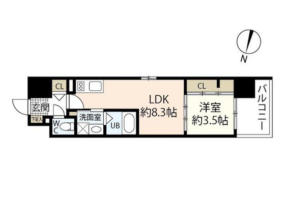 アーバイン比治山(1LDK/6階)の間取り写真