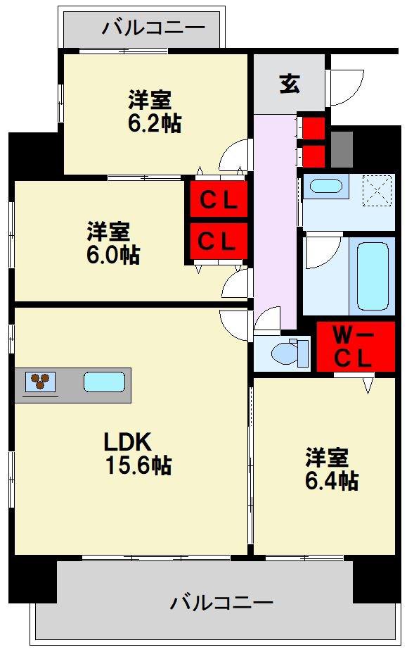 ラフィーネ鳥飼(3LDK/2階)の間取り写真