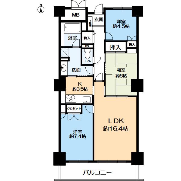 オークスクエア西神中央6(3LDK/18階)の間取り写真