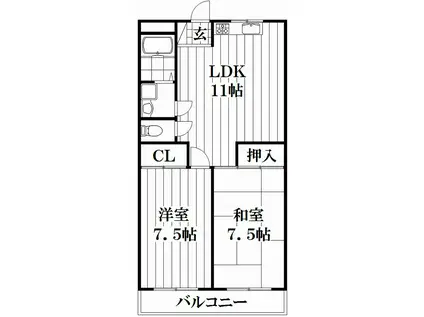 レジデンス宮本II(2LDK/3階)の間取り写真