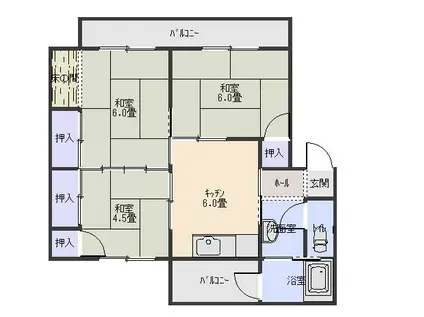 川田アパート(3DK/2階)の間取り写真