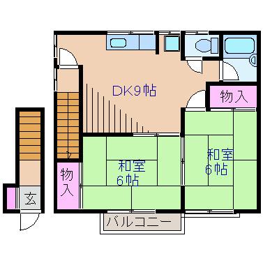 小菊荘(2DK/2階)の間取り写真