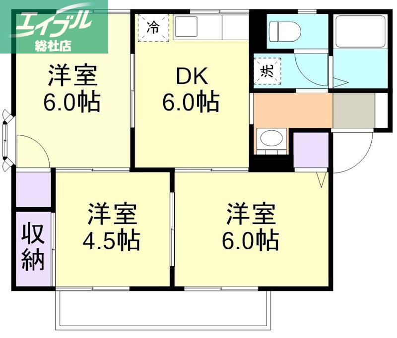 ラベンダーヒルズA棟(3DK/1階)の間取り写真