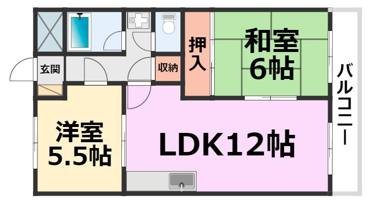 橋本第3マンション(2LDK/3階)の間取り写真