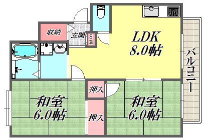 エクセル武庫川2(2LDK/2階)の間取り写真