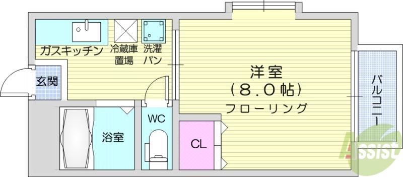 オークヒルズⅠ(1K/2階)の間取り写真