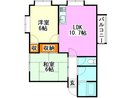 コーポタツフジ(2LDK/2階)の間取り写真