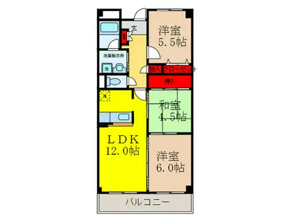 グレース若園(3LDK/5階)の間取り写真