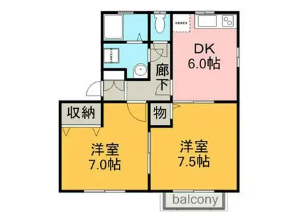 ラ・テルベール桜木B(2DK/2階)の間取り写真