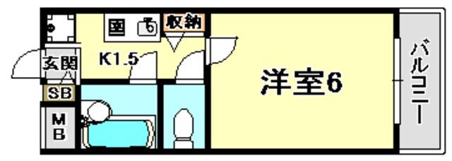 Sコート(1K/3階)の間取り写真
