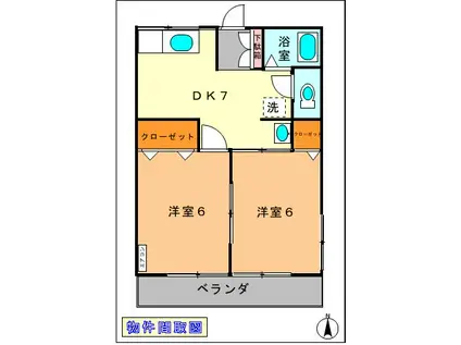 シティハイムアイランド(2DK/1階)の間取り写真