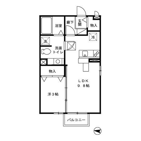 モナリエ東谷山(1LDK/2階)の間取り写真
