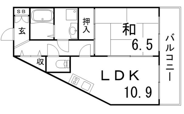 サンリッジ湊川(1LDK/2階)の間取り写真