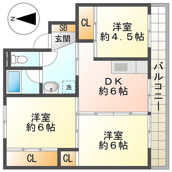 ビレッジハウス北口2号棟(3DK/4階)の間取り写真