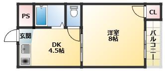 ハイツハーベストII(1DK/4階)の間取り写真