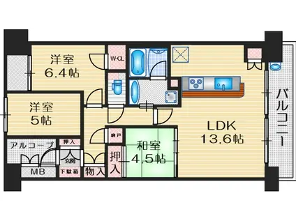 プラウド江坂 グリーンコート(3LDK/13階)の間取り写真