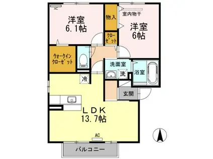 メゾンクレア(2LDK/2階)の間取り写真